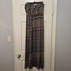 Bohemian Strapless Maxi Skirt in Multicolor Geometric Print